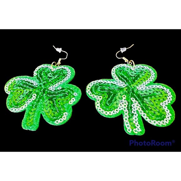 Shamrock Earrings Dangle Hooks Sequins St Patrick's Day Party Irish Fest… - Picture 4 of 12